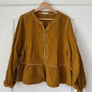 Madewell mustard peplum embroidered muslin blouse